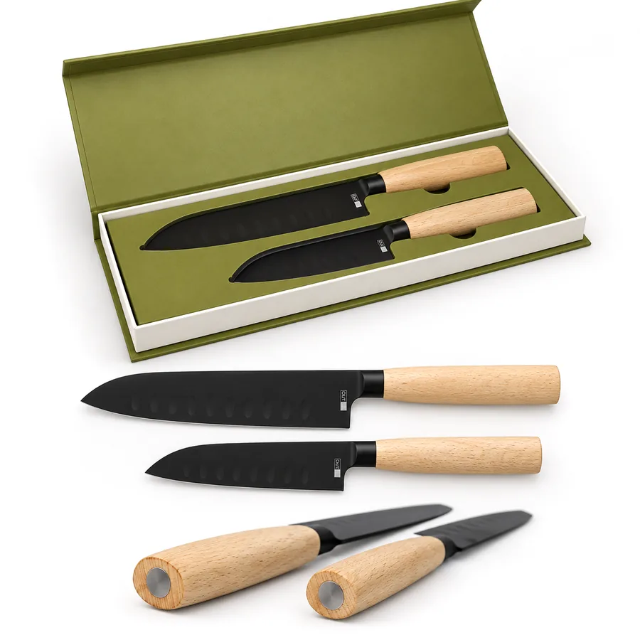 Zwei Messer mit Holzgriffen in einer Geschenkbox